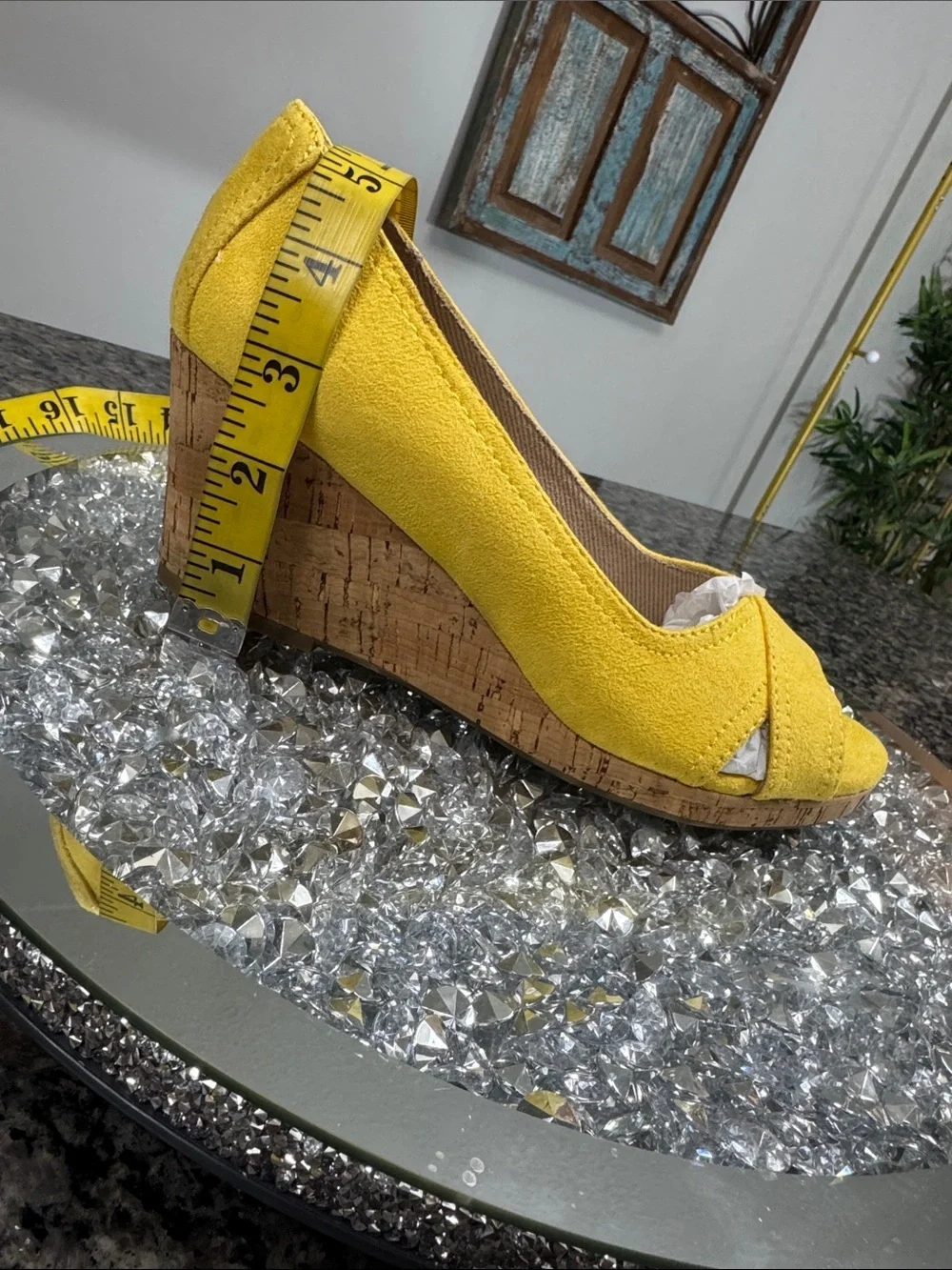 Charter Club Toniiem Yellow Cork Wedge Peep-Toe Heels NEW 8